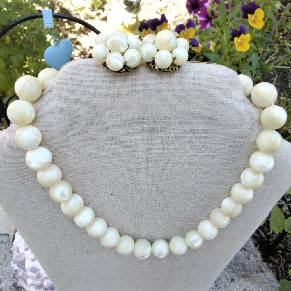 Genuine Mother of Pearl Necklace & Earring Set